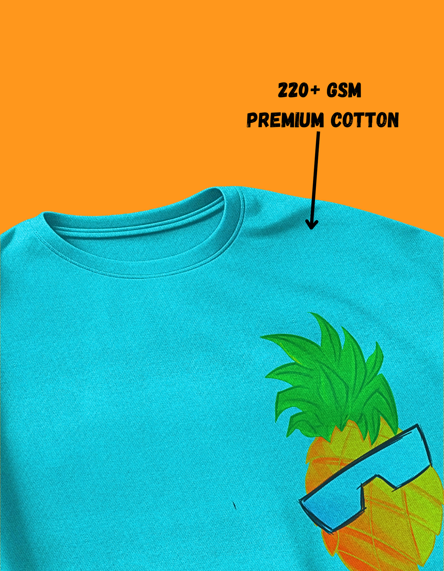 Posh Pineapple | 220+GSM Oversized Tshirt | LIMITED EDITION | Ocean Blue Colour